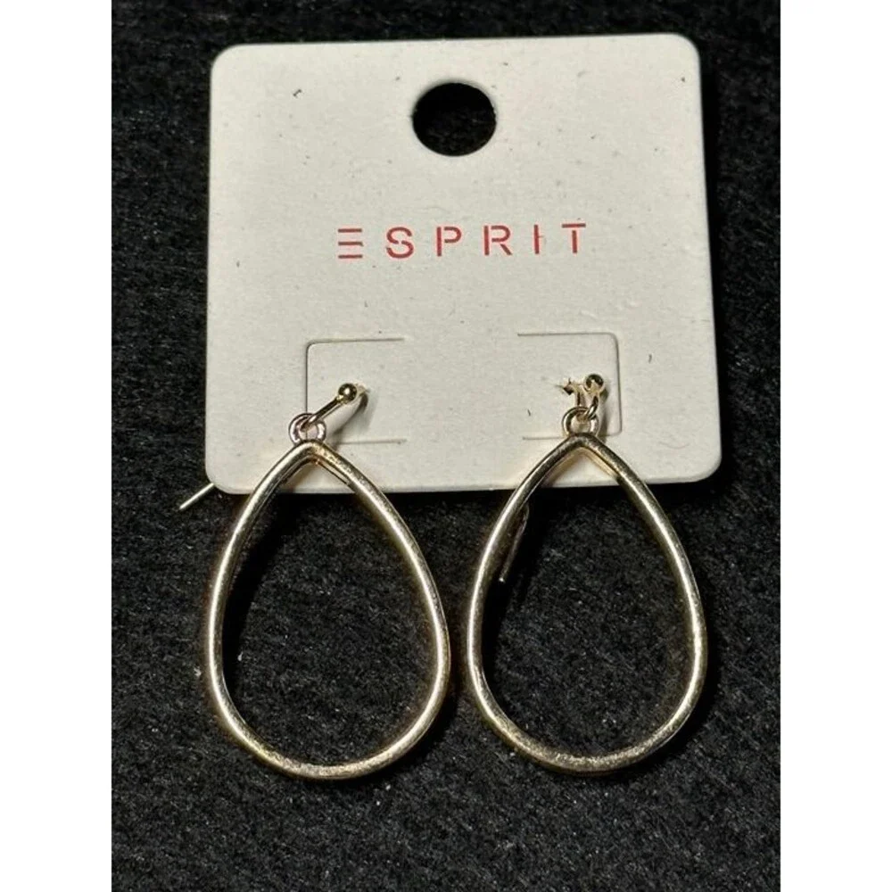 ESPRIT Gold Tone Teardrop Filigree Hoop Earrings Boho Statement Style New Pair